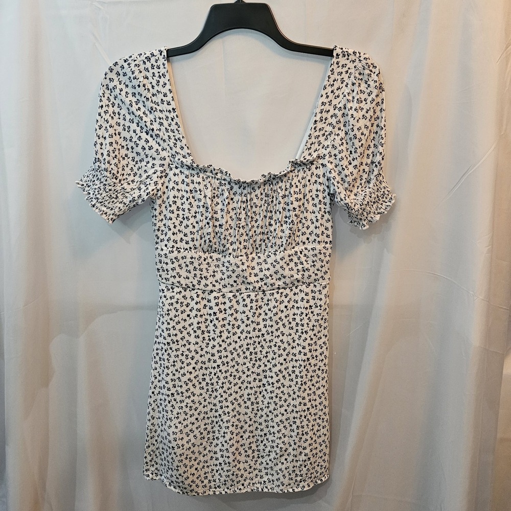 Row A  Milkmaid Mini Dress Cottagecore Smocked Empire Waist Puff Sleeves Square